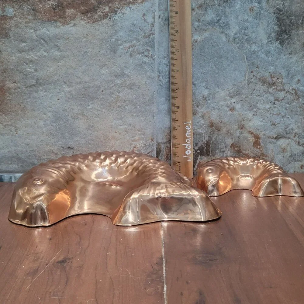 Vintage Tagus Portugal Copper Fish Mold Kitchen Decor Wall Hanging Set of 2